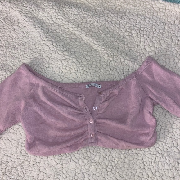 Zara off the shoulder cropped knit sweater - Picture 3 of 5